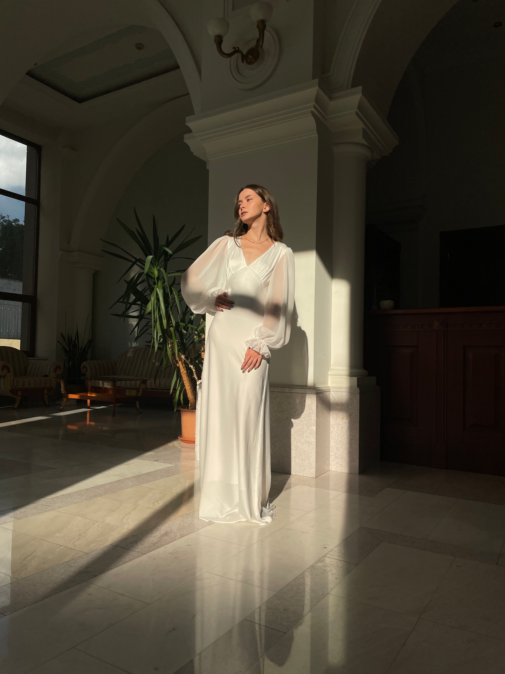 V Neck Long Sleeve Wedding Dress EMMA