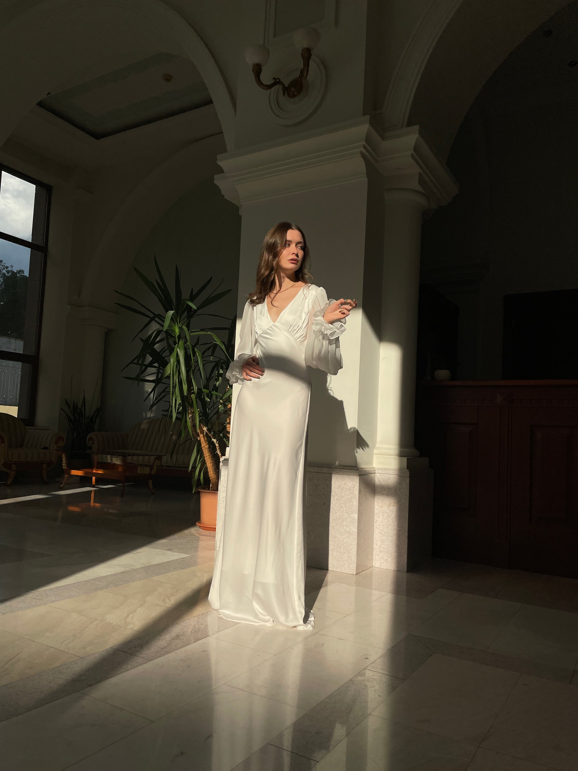 V Neck Long Sleeve Wedding Dress EMMA