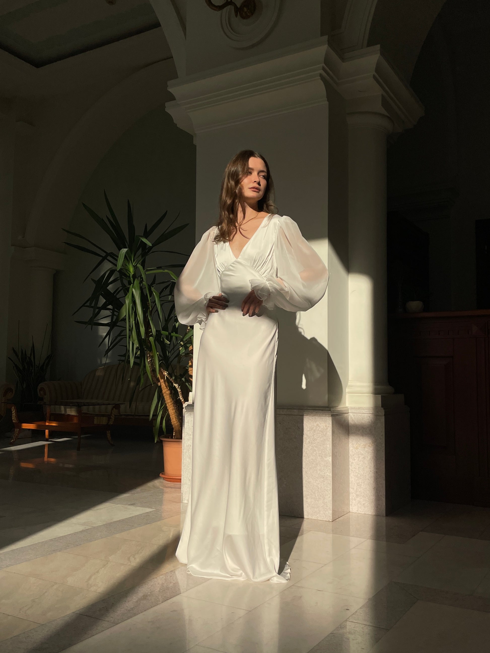 V Neck Long Sleeve Wedding Dress EMMA