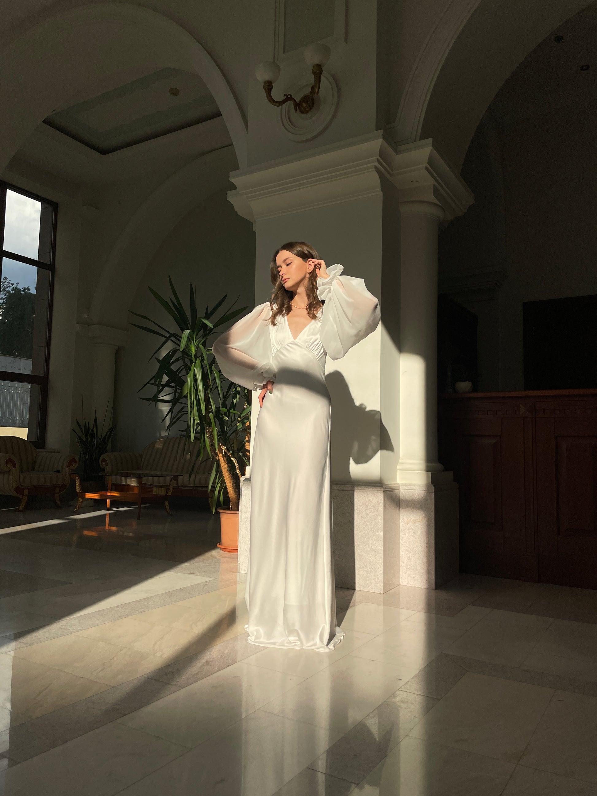 V Neck Long Sleeve Wedding Dress EMMA