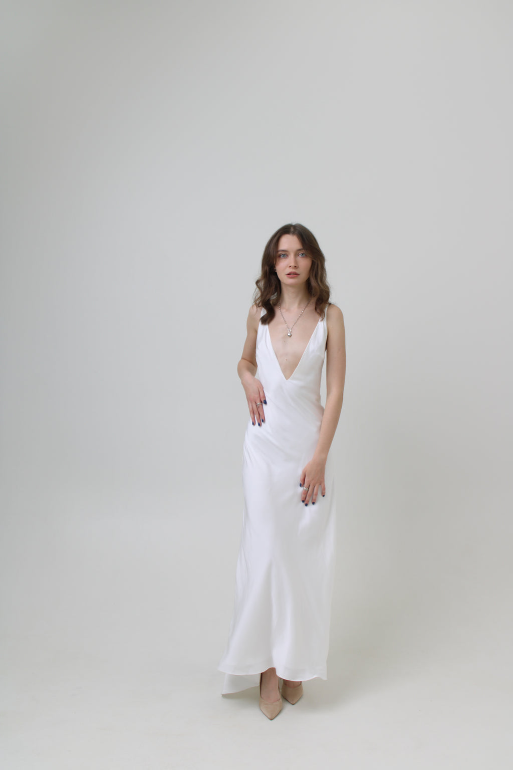 Deep V Cut  Neck Wedding Dress SHY