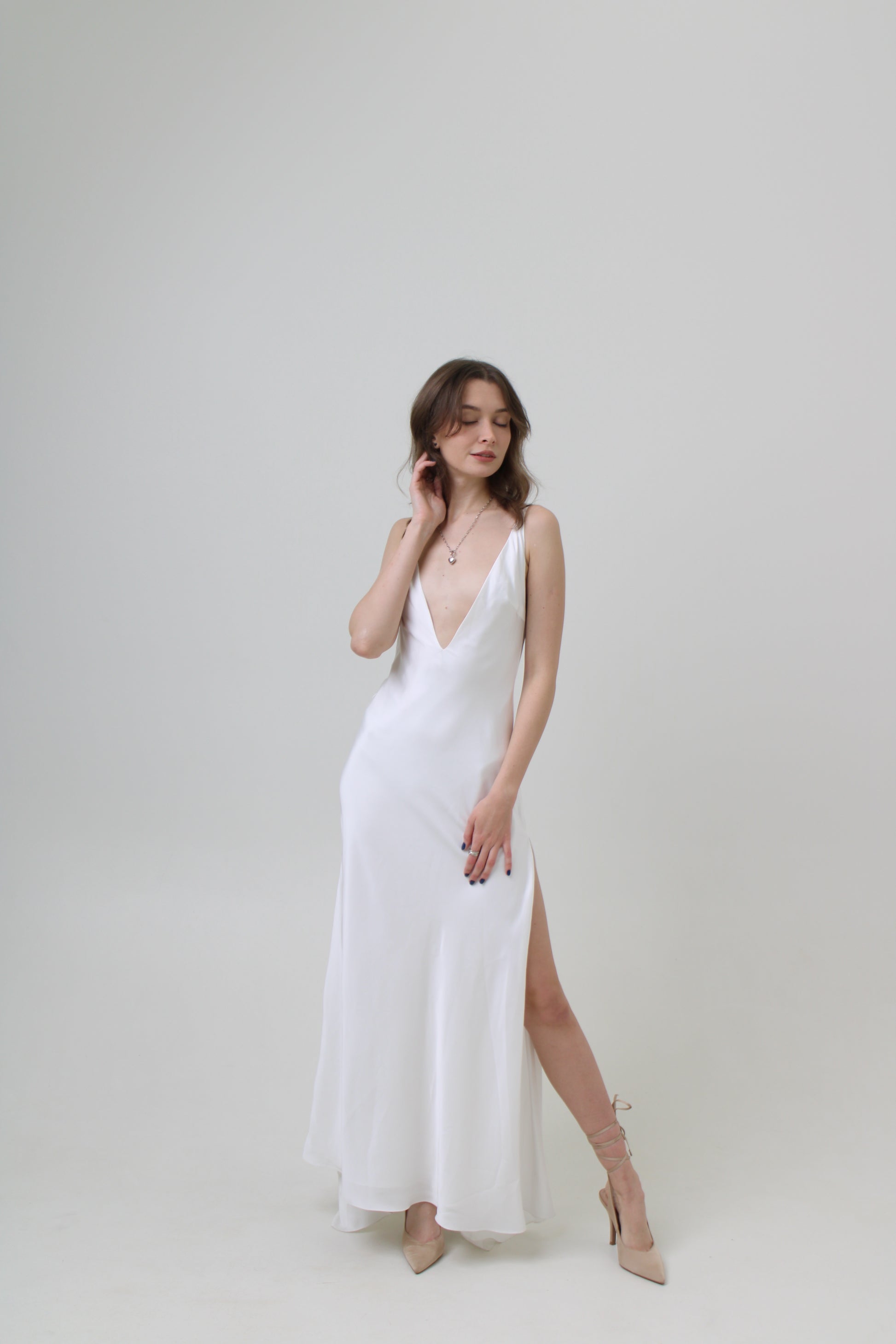 Deep V Cut  Neck Wedding Dress SHY
